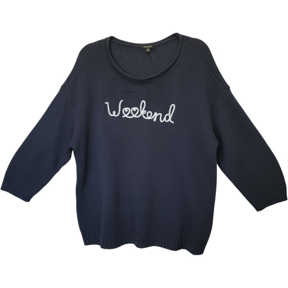 Talbots Knit Sweater Women XL Navy Blue "Weekend" Cotton Pullover Roll Neck